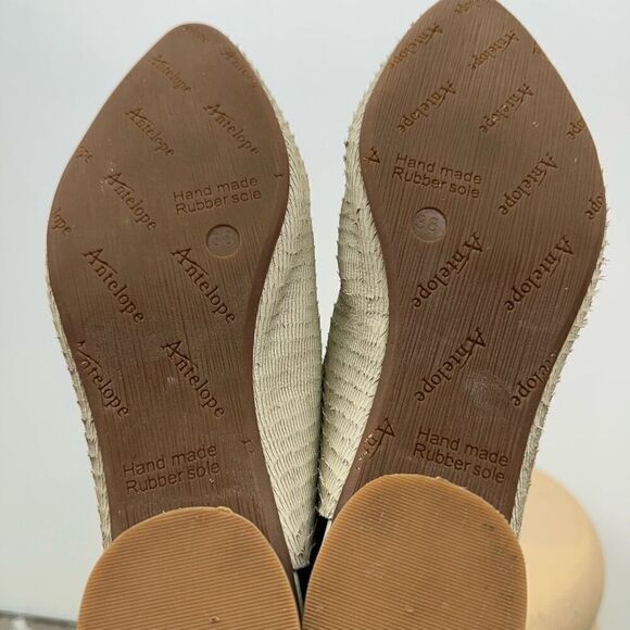 Antelope Anthropologie Radlee Cream Textured Leather Almond Toe Slip on Heel Mul - Picture 9 of 11